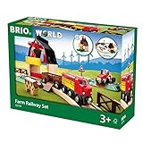 BRIO World 33719 Bahn Bauernhof Set – Holzeisenbahn mit Bauernhof, Tieren und Holzschienen – Kleinkinderspielzeug empfohlen ab 3 Jahren