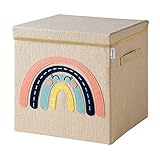 LIFENEY Aufbewahrungsbox mit Deckel und Regenbogen I Spielzeugbox mit Motiv passend für Würfelregale I Ordnungsbox für das Kinderzimmer I Aufbewahrungskorb Kinder