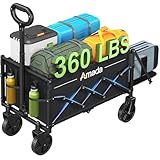 AMADA HOMEFURNISHING Bollerwagen faltbar, klappbarer Bollerwagen mit Maximalbelastung 163kg & Speicherung, Faltbarer Handwagen 90L mit 2 Getränkehaltern für Outdoor, Lebensmittel, Garten & Cam
