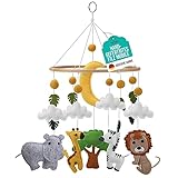 wortek Mobile Baby Mobile Babybett Mobile Wickeltisch - mit Safari Tieren aus Filz - Baby Mobile für Bett Baby Windspiel zum Aufhängen - Babymobile Bettglocke Babyzimmer Deko Junge und Mädchen