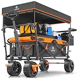 KESSER® XXL Bollerwagen faltbar mit Dach GT9000, klappbarer Handwagen bis 150 kg für Kinder, Strand, Camping & Garten, großer Transportwagen mit Hartgummi Rädern, Bremsen vorne & hinten + Tragetasche
