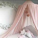 Ommda Moskitonetz Bett Kinder und Baby Betthimmel Moskitonetz Chiffon süß und romantisch für Kinderzimmer und Schlafzimmer mit Haarball Dekoration Rosa 240x50cm (HöhexDurchmesser)