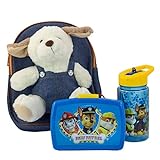 P:os 81446 PAW Patrol - Rucksack für Kinder mit abnehmbarem Plüschtier Hund Danny, Paw Patrol Brotdose und Trinkflasche in Blau, ideales Set für den Kindergarten oder bei Familienausflügen