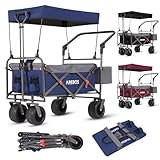 Arebos Bollerwagen faltbar mit Dach | Luxus Handwagen | Faltwagen | Transportwagen | XXL Tasche | klappbar | bis 100 kg | Gerätewagen | 360° Vorderräder | Blau