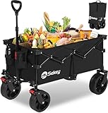Sekey XXL Bollerwagen Faltbar mit Bremsen 150L 150KG, Breite Reifen Alle Gelände, Patentiert Zusammenfaltbar aus 4 Richtungen, Kein Zusammenbau erforderlich, XXL 4020, Schwarz