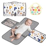 HOTUT Tragbares Wickelunterlage,Faltbar Baby Wickelauflage mit Babylätzchen,Wasserdichte Baby Wickelunterlagen mit Fächern für Unterwegs, Reise-Weiß Dinosaurier
