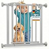 KIDIZ Treppenschutzgitter ohne Bohren | Verstellbare Breite: 74-80 cm, 75 cm hoch, Türschutzgitter und Absperrgitter für Kinder und Hunde, Beidseitige Einhand Öffnung, 90° Open-Stop System, Grau