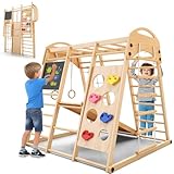 Freelawn Klettergerüst Indoor Montessori 9-in-1 Holz Spielplatz - Kletternetz, Rutsche, Sprossenwand für Kinder 1-6 Jahre (Natur)​