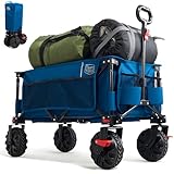 TIMBER RIDGE XXL Bollerwagen Faltbar 200L Breite Reifen Handwagen Klappbar mit Bremsen Seitentasche Getränkehalter Verstellbarer Griff Strandwagen für Alle Gelände Camping Einkaufen 100kg Belastbar