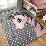 Carpettex Kinderteppich süße Einhorn Design Pink 160 x 230 cm - Kurzflor Teppich Kinderzimmer für Mädchen und Jungen Pflegeleicht Weich - Waschbarer Spielteppich Babyteppich Gaming Teppich Babyzimmer