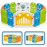 Baby Vivo Laufgitter Laufstall Baby Absperrgitter Krabbelgitter Schutzgitter für Kinder aus Kunststoff mit Tür und Spielzeug - Colors XL erweiterbar, Mehrfarbig