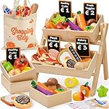 Atoylink Kinderküche Zubehör Holz Spielküche Zubehör mit Kaufmannsladen Zubehör Küchenzubehör Kinder Holz Lebensmittel Rollenspiel Holzspielzeug Kaufladen Kinder Geschenk für Mädchen Junge 3 Jahre