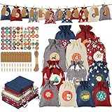 Cokaca 24X Adventskalender zum Befüllen, Adventskalender Selber Befüllen Stoff, Weihnachtskalender zum Befüllen Groß, Adventskalender Säckchen zum Befüllen Jute, 2024 Adventskalender Kinder