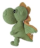 LOOP BABY - Gehäkelter Stofftier Drache Daniel klein in grün - Nachhaltiges Bio-Kuscheltier Dino aus Baumwolle - Babyspielzeug für Mädchen & Junge - Montessori Spielzeug Dinosaurier