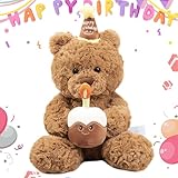 Lotvic Teddy Plüschtier, 30cm Stofftier Teddy, Teddybär mit Kuchen und Hat, Plüsch-Bär, Plüschteddy Schmusetier Plüschtier, für Mädchen Jungen Kinder Partei Weihnachten Geburtstag