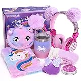 Einhorn Geschenke für Mädchen 6 7 8 9 10 Jahren Verdrahtet Kopfhörer Kinder Notizbuch Plüsch Brieftasche Socken Wasserbecher Treibsandspiegel Spielzeu Kindergeburtstag