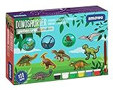 Smowo® 10 Dinosaurier Gipsfiguren zum Gießen und Bemalen - Dino Gips Bastelset inklusive Enzyklopädie - Geschenk zum Basteln für Jungen und Mädchen