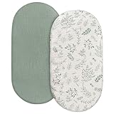 Spannbettlaken Kinderwagen 2er-Pack,Kinderwagen Matratzenbezug für Neugeborenes 100% Musselin-Baumwolle Moseskorb Stubenwagen Spannbetttuch Bezug Grün 83 x 43 cm