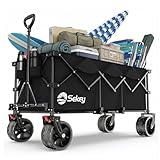 Sekey XXXL Bollerwagen Faltbar 300L 200KG Belastbar, verlängerter Faltbollerwagen mit Extra Breite 17x10 cm All-Terrain-Räder Handwagen, Patentiert 4-Wege-Sofortaufbau Transportwagen, Schwarz