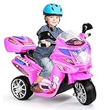 GOPLUS 6V Elektro Kindermotorrad mit 3 Rädern, Elektromotorrad inkl. Licht & Pedal & Aufbewahrungskiste & Musik, Elektro-Dreirad für Kinder von 3 bis 7 Jahre alt, Tragkraft 25 kg (Pink)