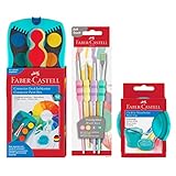 FABER-CASTELL 205036 - Malset Connector mit Wasserfarbkasten, 4er Pinselset und Pinselbecher, Türkis