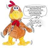 GOODS+GADGETS Tanzender & Sprechender Gockel Plüschtier Hahn Singendes Stofftier Huhn - Spielt Melodie und flattert wild durch die Gegend