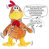GOODS+GADGETS Tanzender Gockel mit Melodie Plüschtier Hahn Singendes Stofftier Huhn - Spielt Melodie und flattert wild durch die Gegend