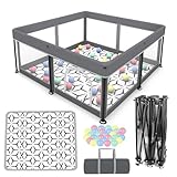 Laufstall Faltbar Baby Playpen with Mat - 127x127CM-Laufgitter, Schneller Aufbau, Sicher & Tragbar für drinnen & draußen (Grau)