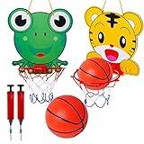 XINSHEN Basketballkorb fürs Zimmer Mini Indoor Cartoons mit hängender Basketballplatte Basketballkorb, Spielzeug Bälle Pump für Kinder Junge Mädchen 2 Stück