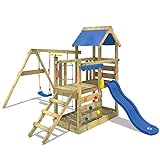 WICKEY Spielturm Klettergerüst TurboFlyer mit Schaukel & Blauer Rutsche, Kletterturm mit Sandkasten, Leiter & Spiel-Zubehör