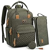Dikaslon Wickeltasche Rucksack – Großer Wickelrucksack mit viel Stauraum, Wickeltasche groß mit Schnullerhalter, Wickelauflage & Kinderwagengurten – für Mama & Papa (Armeegrün, Einheitsgröße)