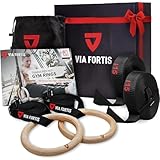 VIA FORTIS® Premium Turnringe aus Holz inkl. Gurte, Tasche & Workout-Guide – Gym Ringe für Calisthenics & CrossFit in Wettkampfausführung – extrabreite Gurte mit Markierungen