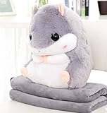 YunNasi 2 in 1 Hamster Kuscheltier Plüschtier Hamster Kissen mit Kuscheldecke Super Süßes Geschenk für Kinder und Freundin (Grau)