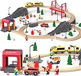 Holzeisenbahn Set 72-Teilen, Holzeisenbahn Schienen und Zugspielzeug, Modelleisenbahn-Set für Kleinkinder, Spielzeugeisenbahn-Set für Kinder im Alter Von 1–3 Jahren, Geschenk für Jungen und Mädchen