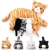 Skylety Pflegendes Katze Stofftier Mit Plüsch Kätzchen Kuscheltier Plushie Kätzchen Mama Katze Plueschtier mit 4 Baby Kuschelkatze für Geburtstag Spielzeug(Süßer Stil)
