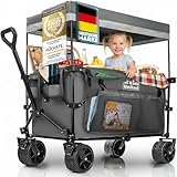Faltbarer Bollerwagen Handwagen Transportkarre; Strand-Buggy bis 90L&150kg; XXL Geländeräder mit Bremse; Leiterwagen; Camping-Wagen für Strand, Garten & Outdoor; Verstellbarer Griff & Tasche (Grau)