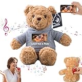 MeterBear Personalisierter Teddybär mit Aufzeichnung für Frauen Männer, Personalisierte Plüschbär mit Schleife mit Foto+Text als Geschenk für Weihnachten Valentinstag (26cm-Foto+Text)