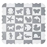 Juskys Kinder Puzzlematte Timon 36 Teile mit 16 Tieren in grau weiß - rutschfest & abwischbar Puzzle ab 10 Monate - Eva Schaumstoff - Spielmatte