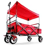 Fuxtec Bollerwagen faltbar FX-CT500 Rot mit Dach - Transportwagen klappbar | inkl. Hecktasche & Verstellbarer Ziehstange | Feststellbremse | Vollprofilreifen | Handwagen/Leiterwagen – Das Original