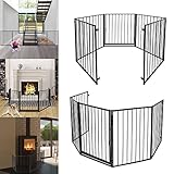 UISEBRT Kaminschutzgitter Baby 305cm - Stabil Faltbar Kinderschutzgitter mit Tür Schwarz Ofenschutzgitter Schutzgitter Laufgitter Türschutzgitter aus 5 Element