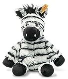 Steiff Zora Zebra weiß-schwarz 30 cm, Soft Cuddly Friends, Kuscheltier Zebra, Marken Plüschtier mit Knopf im Ohr, Schmusefreund für Babys von Geburt an