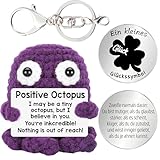 Geburtstagsgeschenk für Frauen, Pocket Hug Positiv Oktopus,Tintenfisch Kuscheltier, Octopus Kuscheltier mit Schlüsselanhänger & Glücksbringer Münze, Emotionaler Support, Geburtstagsgeschenk für Frauen