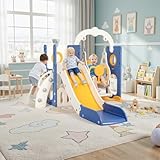 Schaukel Rutsche, 5-in-1 Kinderrutsche mit Schaukel, Klettergerüst,Teleskop, Aufbewahrung, Indoor und Outdoor Freistehende Rutsche, Spielplatz für Kleinkinder, für Max 60KG ab 1-6 Jahre, 2PCS Moduls
