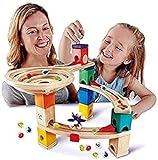 Hape Starter Set Quadrilla Endspurt, Kugelbahn mit 27 Bauteilen aus Holz und 30 Murmeln, MINT-Spielzeug, ab 4 Jahren