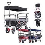 Arebos Bollerwagen Premium faltbar mit Dach | Handwagen mit 3-Punkt Gurtsystem | Faltwagen | Transportwagen | klappbar | bis 100 kg Tragkraft | Vorder- und Hinter-Bremse | Inkl.Tragetasche | Schwarz
