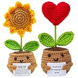 Galenecx 2 Stück Emotional Support Kuscheltier, Pocket Hug Sonnenblumen Kleine Geschenke, Positive Kreative Strick Sonnenblume, Red Love Small Hug Glücksbringer