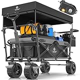 KESSER® Bollerwagen faltbar GT9000 Handwagen mit Dach |Transportwagen 2X 3-Punkt-Gurtsystem| Vollgummi-Reifen bis 80kg| Vorder & Hinterbremsen klappbar Inkl. Tragetasche| Schwarz/Grau