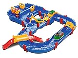 AquaPlay - MegaBridge - Wasserbahnset mit 3 Spielstationen und 49 Teilen, inklusive Bo der Bär, Amphibienauto und Transportboot mit 2 Containern, für Kinder ab 3 Jahren