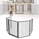 NAIZY Kaminschutzgitter Baby Kinderschutzgitter 305cm Faltbar Laufgitter Türschutzgitter für Hunde, Kinder Sicherung Ofenschutzgitter Tierschutzgitter - Schwarz