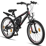 Licorne Bike Guide Premium Mountainbike in 20, 24, 26, 27.5 und 29 Zoll Fahrrad für Mädchen Jungen Herren und Damen (20 Zoll, Schwarz/Rot/Grau)